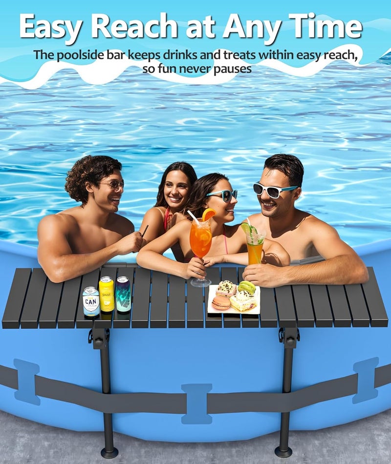 BoYata Pool Bar, Above Ground Pool Side Bar, 49.4× 9.6" Aluminum Pool Side Table Holds up to 110LBS, Swim Up Bar Fits Top Rails 4.48" or Less, Frame Above Ground Round & Oval Swimming Pool Accessories - Image 2